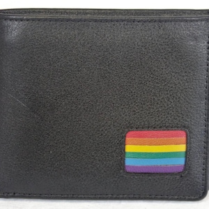 Billetera de cuero plegable con la bandera del orgullo gay, 6 diseños diferentes, color negro