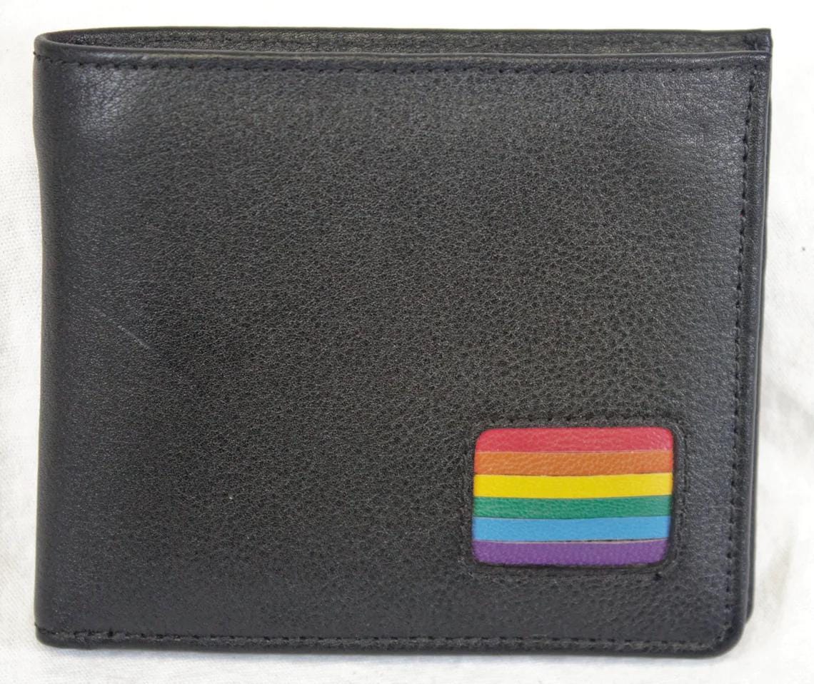 Gay Pride Flag Bifold Billfold Leather Wallet, 6 different designs, Black Wallet