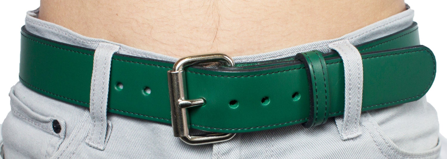 1 1/2 Genuine Green Leather Belt Changeable Buckle Etsy