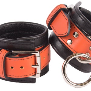 Wrist Cuffs Orange and Black Leather Handcuffs (LB313OR)