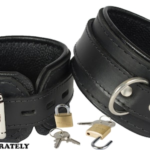 Locking Ankle Cuffs Premium Heavy Duty Black Leather Restraints