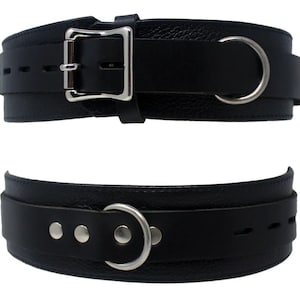Locking Thigh Cuffs Black Genuine Leather Restraints