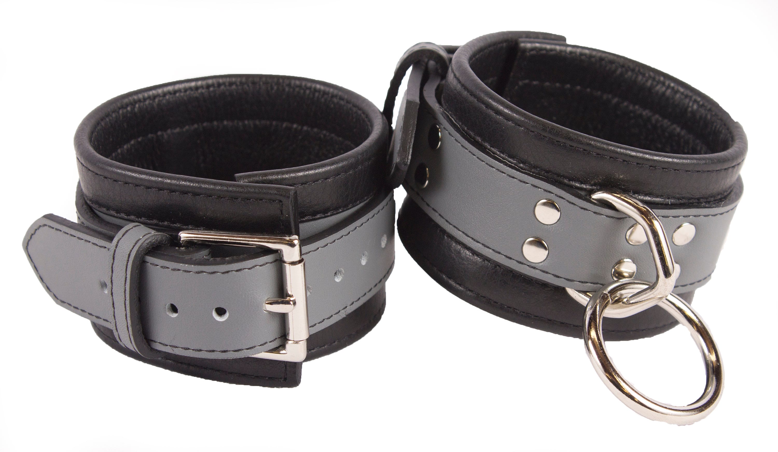 Wrist Cuffs Gray and Black Leather Handcuffs (Grey) (LB313GY)