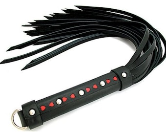 Valentines Red Heart Black Leather Whip 20"