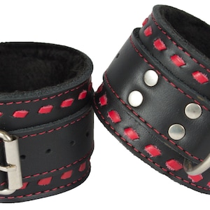 Wrist Cuffs Red Buckstitched Genuine Leather Handcuffs (LBAB374W)