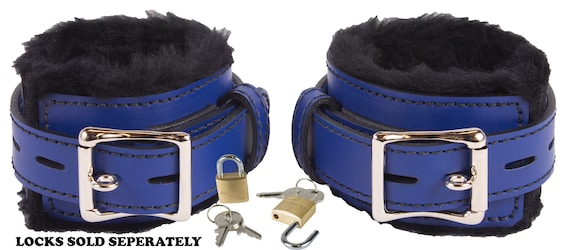 【F】LEATHER HAND CUFFS BLUE Luxury Sky Blue Handcuffs, Bdsm Handcuffs, Hand Bracelets