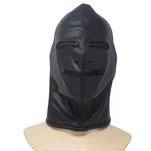Bondage Gimp Hood Black Leather With Zipper Eye and Mouth and Lace up Back