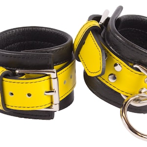 Wrist Cuffs Yellow and Black Leather Handcuffs (LB313YL)