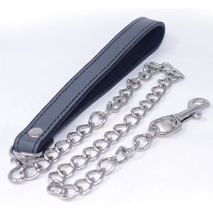 Gray Leather Leash with chain 24&quot; (LB177GY)