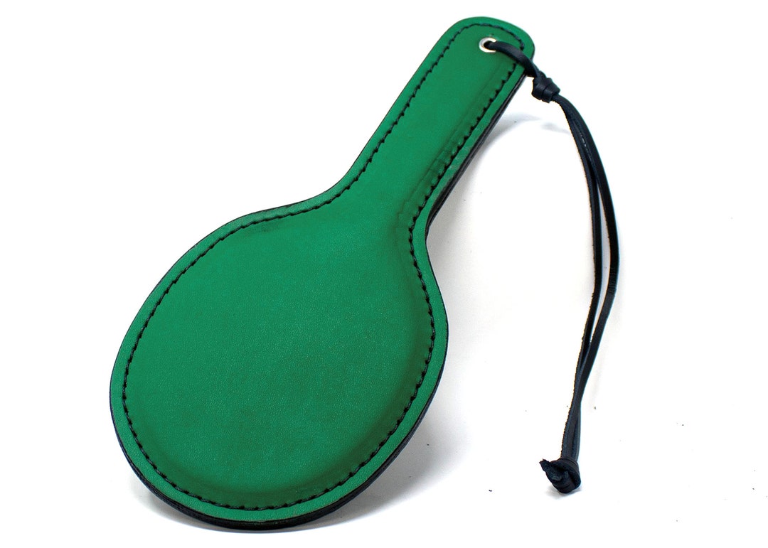 Black Leather Paddle with Green Fig Leaf Insert
