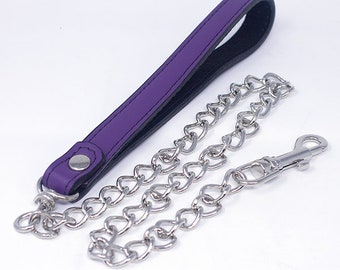 Purple Leather Leash with chain 24"