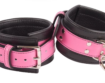 Ankle Cuffs Hot Pink and Black Leather Restraints (LB314PK)