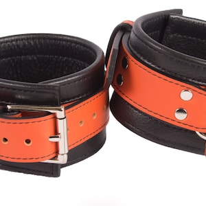 Ankle Cuffs Orange and Black Leather Restraints (LB314OR)