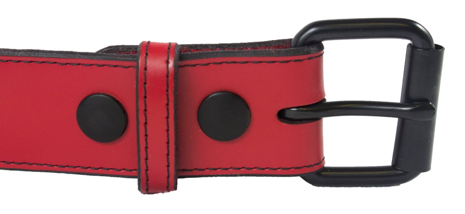 1 1/2 Genuine Red Leather Belt Changeable Buckle Etsy