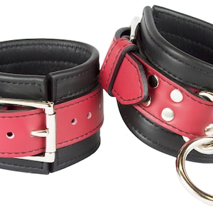 Wrist Cuffs Red and Black Leather Handcuffs (LB313RD)