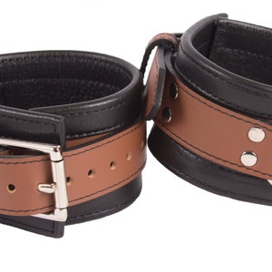 Ankle Cuffs Brown and Black Leather Restraints (LB314BR)