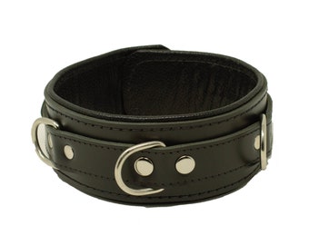 Collar de cuero negro premium resistente con cierre de 2" de ancho