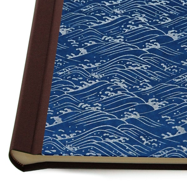 Handmade Photo Album Silver Waves on Navy Background "Kabuki"