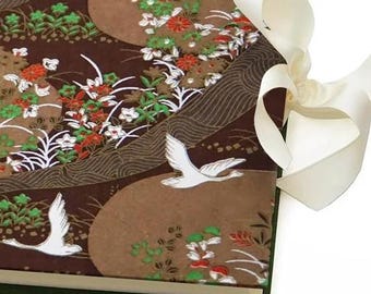 Bonsai Trees and Flying Cranes on Shiny Gold Handmade Photo Album "Bonsai"