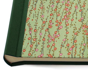 Handmade Photo Album Japanese Floral Pattern on Green Background "Hanami Green"