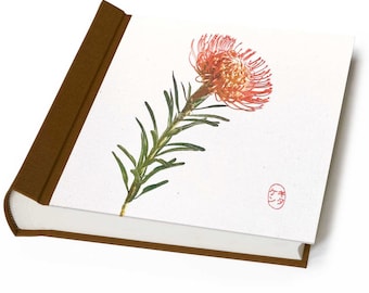 Album photo fait à la main avec motif fleur rouge imprimé sur lin "Pincushion"
