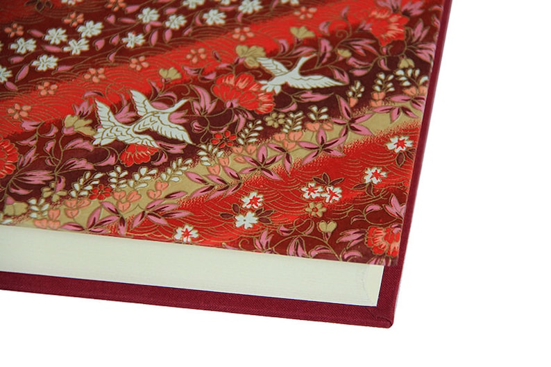 Traditional Handmade Japanese Kimono Crane Pattern Guestbook and Photo Album Tobu image 1