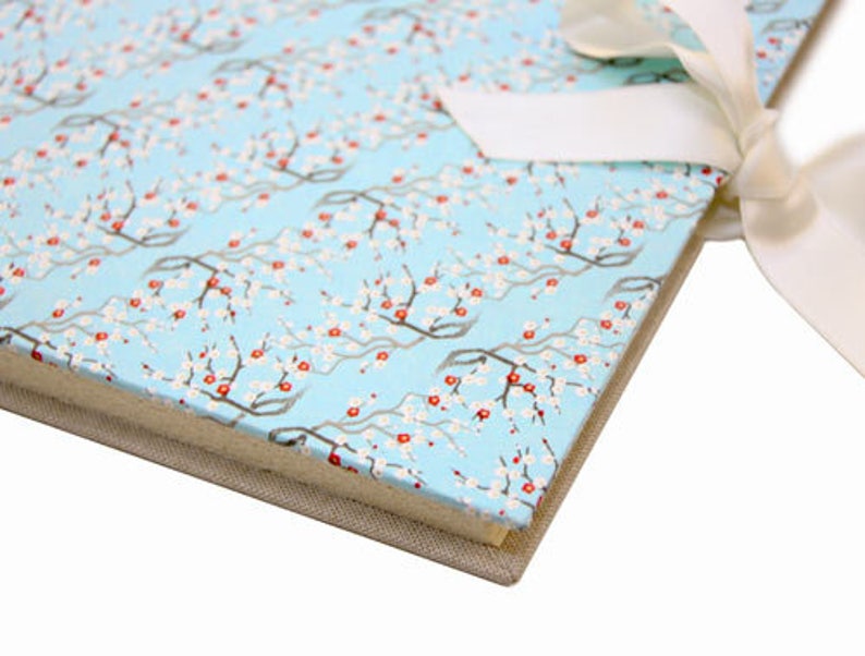 Handcrafted Baby Blue Photo Album Vintage Japanese Cherry Blossom Pattern Spring Blue limited image 1