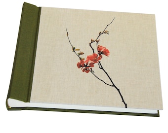 Handmade Natural Linen Japanese Cherry Blossom Branch Photo Album "Saku"