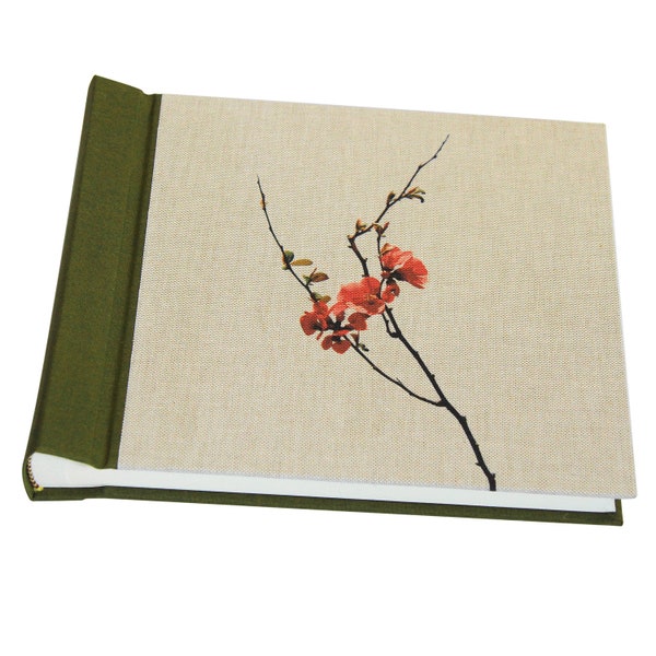 Handmade Natural Linen Japanese Cherry Blossom Branch Photo Album "Saku"