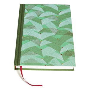 Handmade Japanese Book "Hato" Green Feathers Pattern