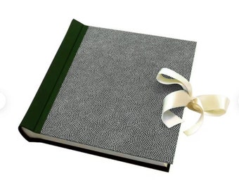 Dark Grey Pinhole Pattern w/ Forest Green Bookcloth Japanese Guestbook / Photo Book Handmade "Tsubu Forest Green"