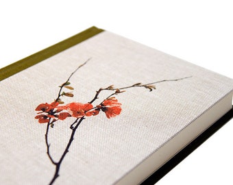 Handmade Book "Saku" Cherry Blossom Printed on Linen