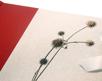 Handmade Photo Album with Thistle Motif Printed on Linen "Azami"