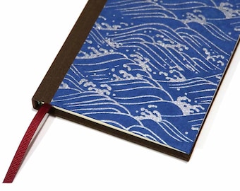 Handmade Japanese Book "Kabuki Blue" Silvery Waves Pattern