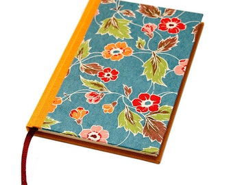 Handmade Book with Japanese Floral Pattern "Kabegami Blau"