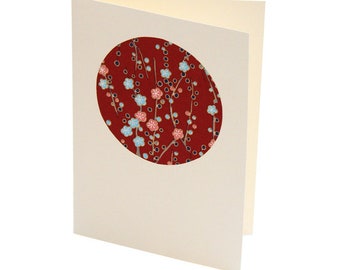 Red Cherry Blossom Greeting Card "Hanami Red -Maru"