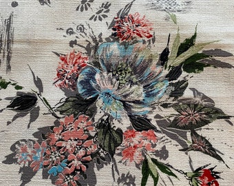 44 by 194 Inches of Vintage 1940/'s Floral Barkcloth Material