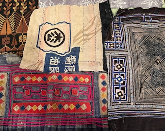 Textiles asiáticos antiguos RAROS / Batiks Hmong antiguos / Boro japonés antiguo / Bordados tailandeses raros / Bordados vietnamitas antiguos