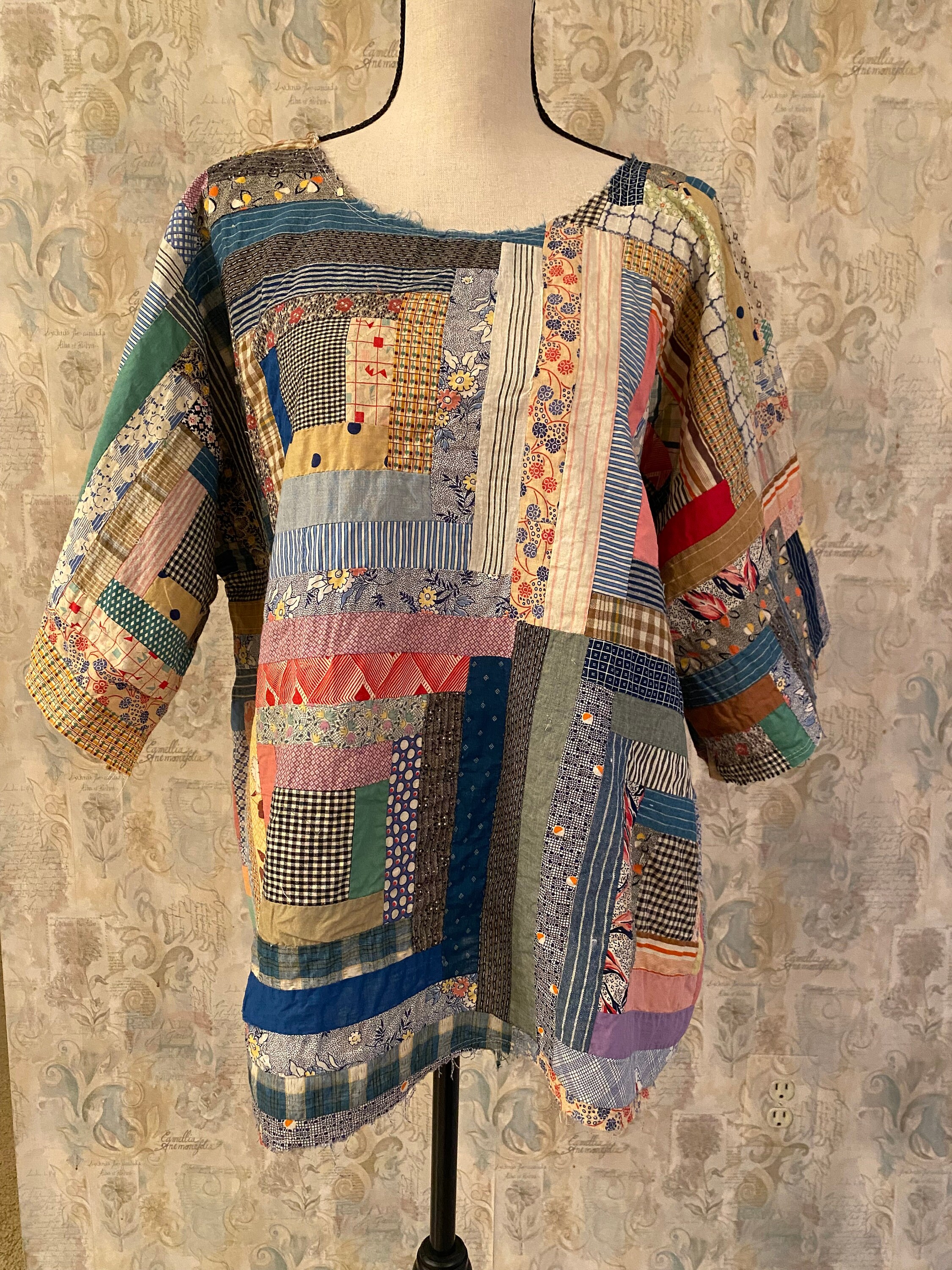 RARE ANTIQUE QUILT 1920's Log Cabin Style Tunic/ Super | Etsy