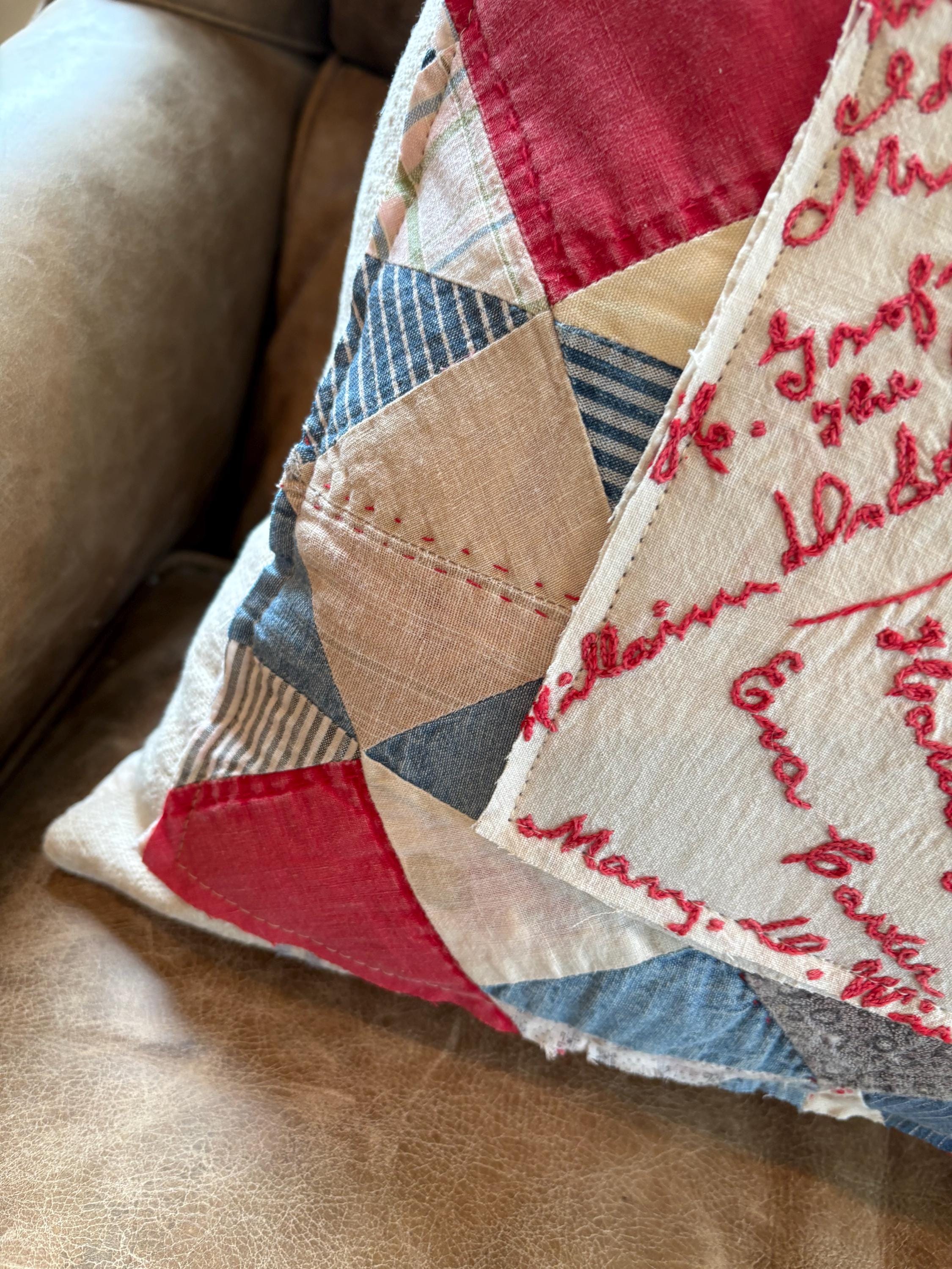 RARE Antique Redwork Embroidery on Antique Quilt Grainsack Pillow ...