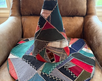 RARO sombrero de bruja antiguo de patchwork loco, forrado, HECHO A MANO por mí!!/ un poco desgastado./ único en su clase