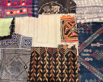 Paquete textil antiguo RARO / Boro japonés RARO / Bolsa de correo japonesa de carbón / Batik Hmong antiguo / Bordado tailandés antiguo / Vietnamita