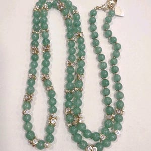 Collar vintage Anne Klein con cuentas de cristal verde dorado y diamantes de imitación, 40&quot;, R50