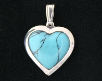 Colgante de corazón Bombay-ed. Turquesa reconstituida, plata de ley maciza 925.