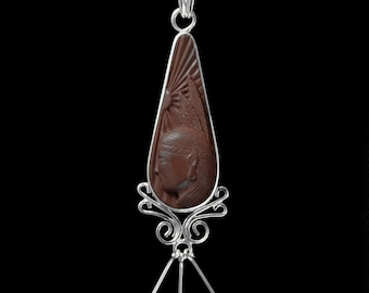 Colgante de cabeza india, plata de ley maciza 925, piedra de tubo, pieza única n.° 419