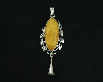 Colgante de Madre e Hijo, Ámbar Amarillo, Plata de Ley Maciza 925, pieza única n.° 423