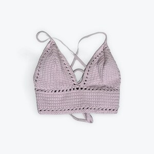 Crochet Pale Pink Triangle Crop Tanktop with Cross Tie Back