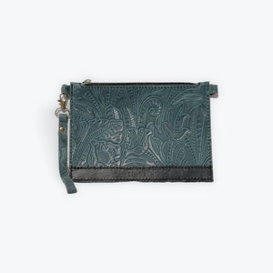 Cartera de mano cuadrada de cuero hecha a mano