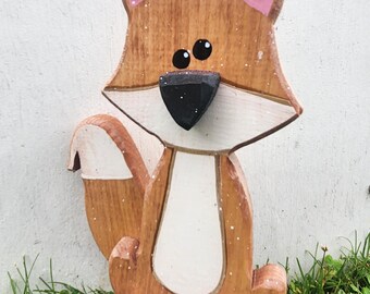 Handmade wooden fox sitter