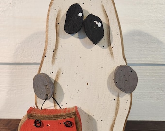 Handmade wooden halloween ghost shelf sitter